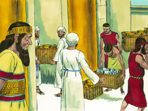 King Cyrus returning items to the Jews